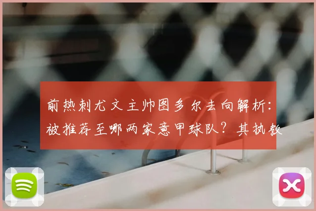 前热刺尤文主帅图多尔去向解析:被推荐至哪两家意甲球队?其执教风格与前景如何